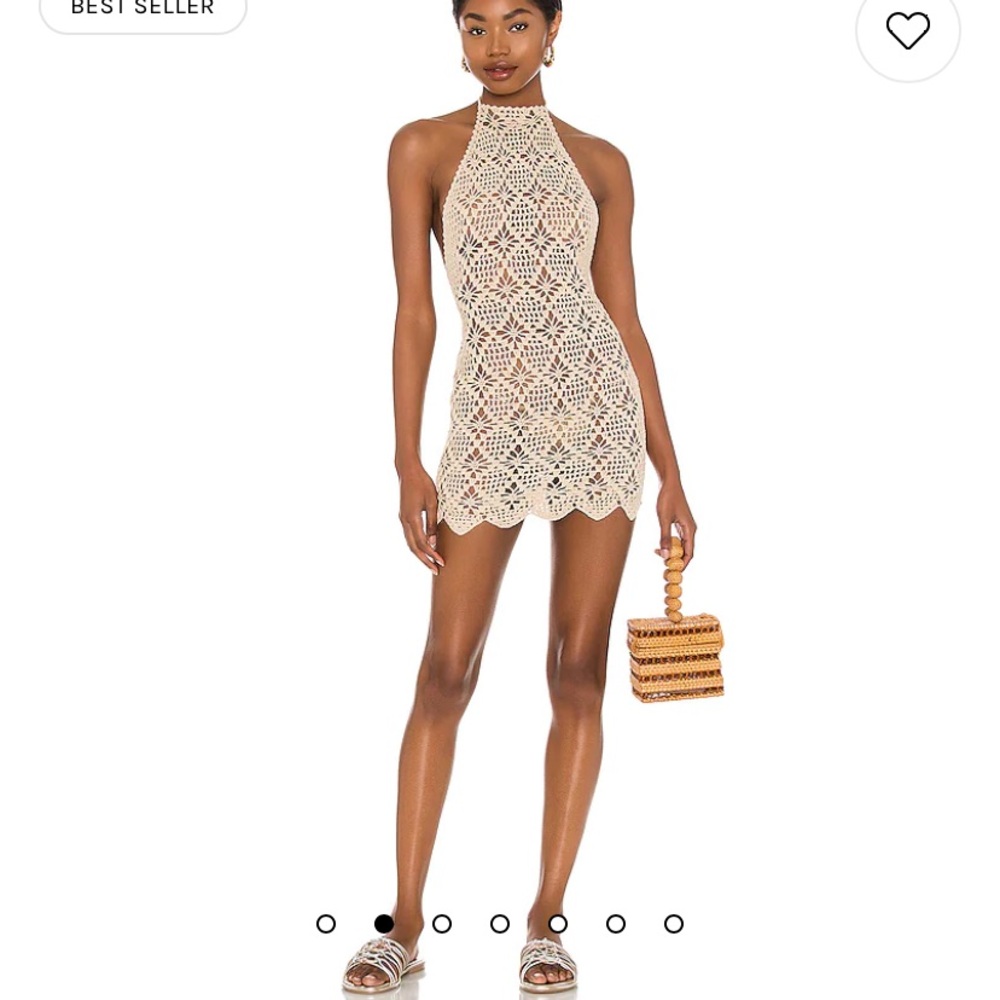 REVOLVE Cream Crochet Halter Mini Dress